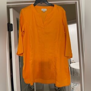 Coldwater Creek orange 100% linen size S-M tunic.  Excellent condition.